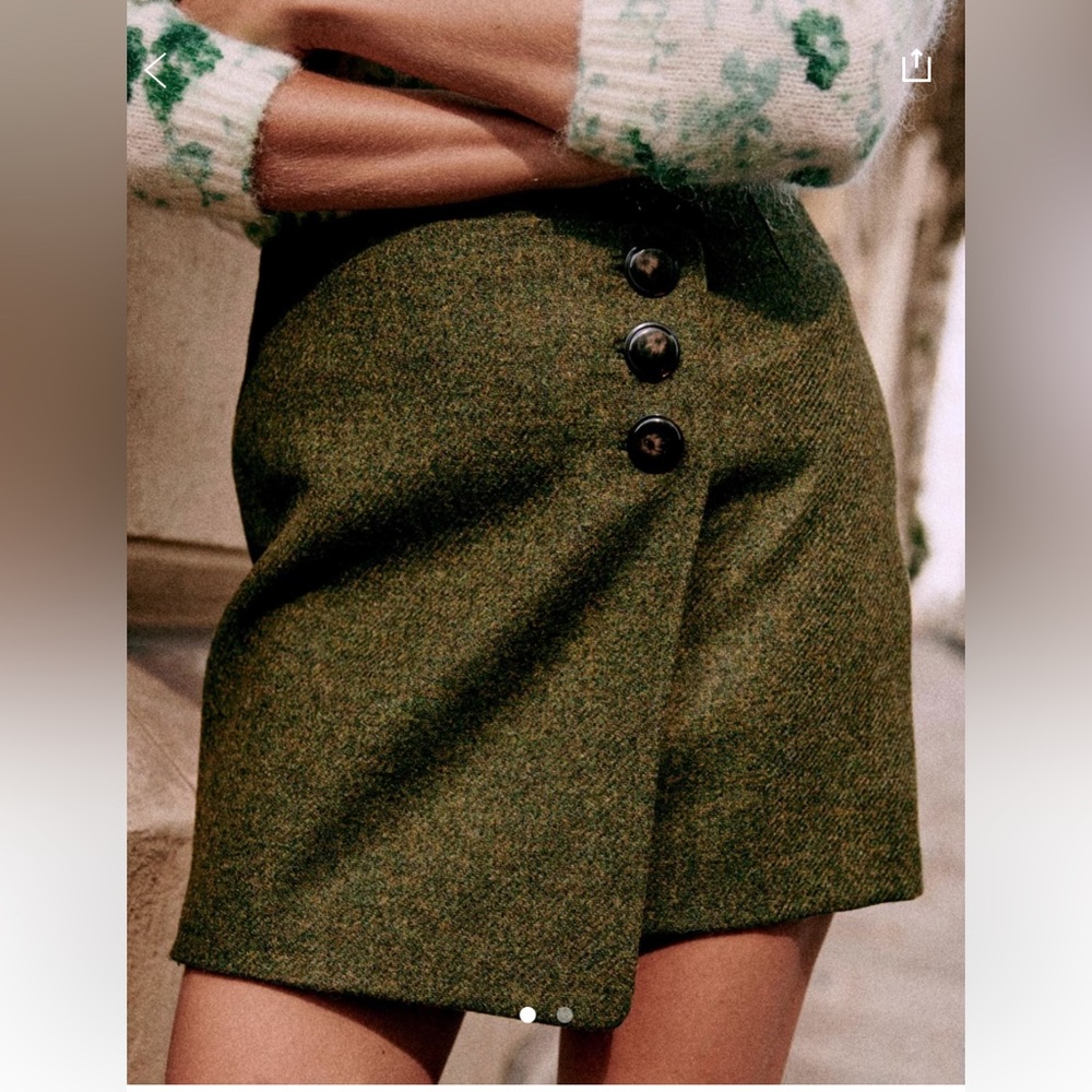 NWOT Sézane Peter Wool Skirt in Khaki Green